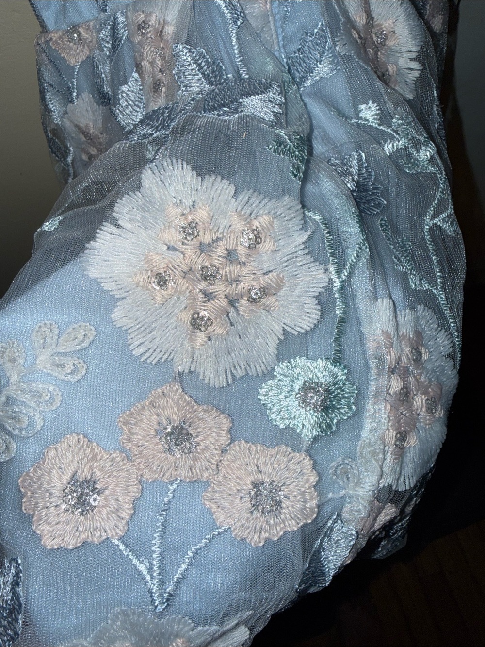 SHEIN Light Blue Floral Embroidered Puff-Sleeve Dress - Picture 3 of 4